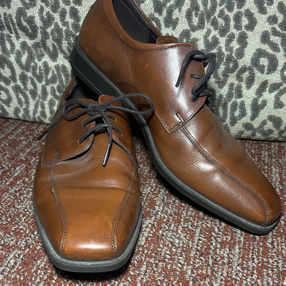 Ecco Men's Brown Leather Dress Shoes square toe classic lace up mid brown 40